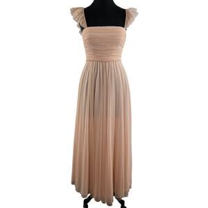 JILL Stuart Pink Sleeveless Ruffle Shoulder Polka-Dot Tulle Maxi Dress 4 6 NEW